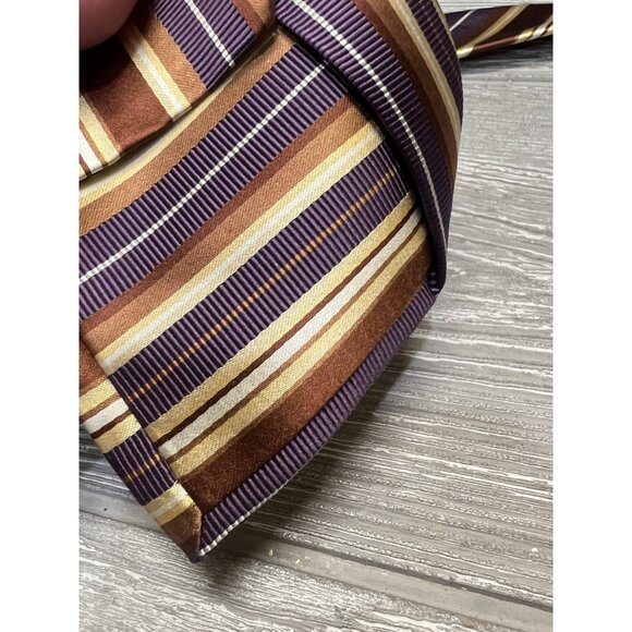 Joseph A. Bank Tie Made in Italy Necktie Brown Purple Gold Stripe - Picture 2 of 4